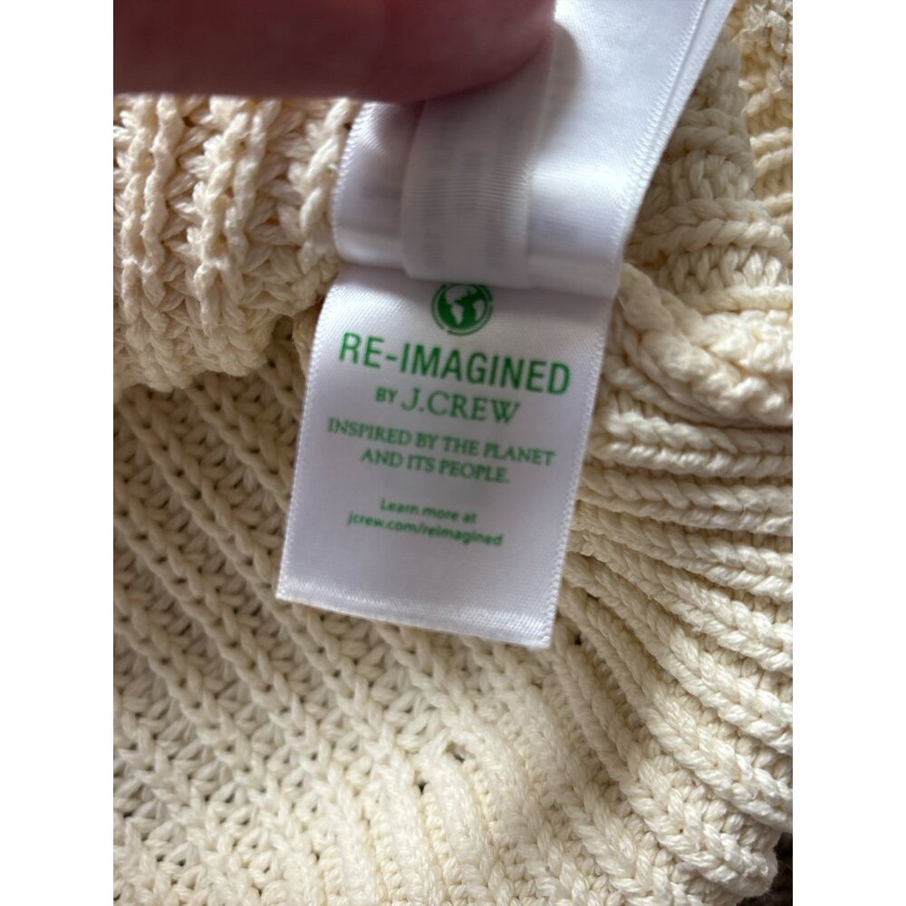 J Crew Sweater Womens Small Off White Mock Neck Pullover Chunky Cotton Knit - Picture 9 of 9